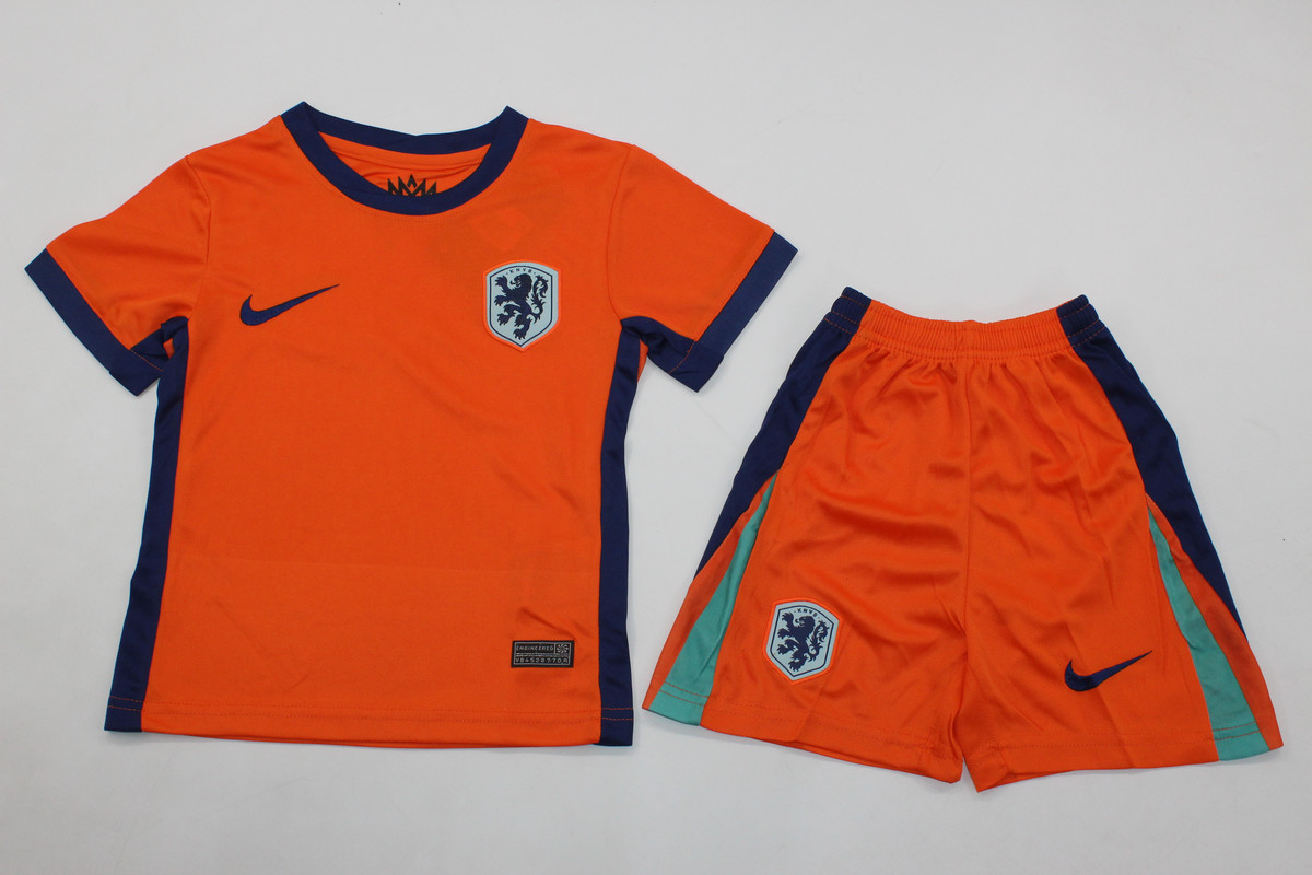 Kids-Netherlands 2024 Euro Home Soccer Jersey